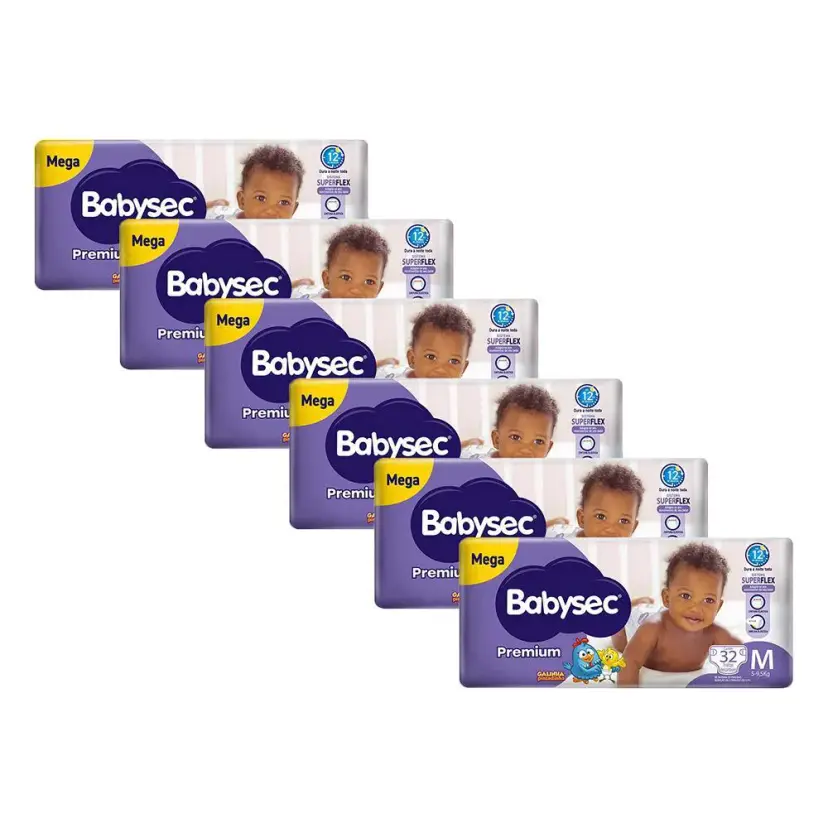 Kit 6 Fraldas Babysec Galinha Pintadinha Ultrasec Mega M 38 unidades