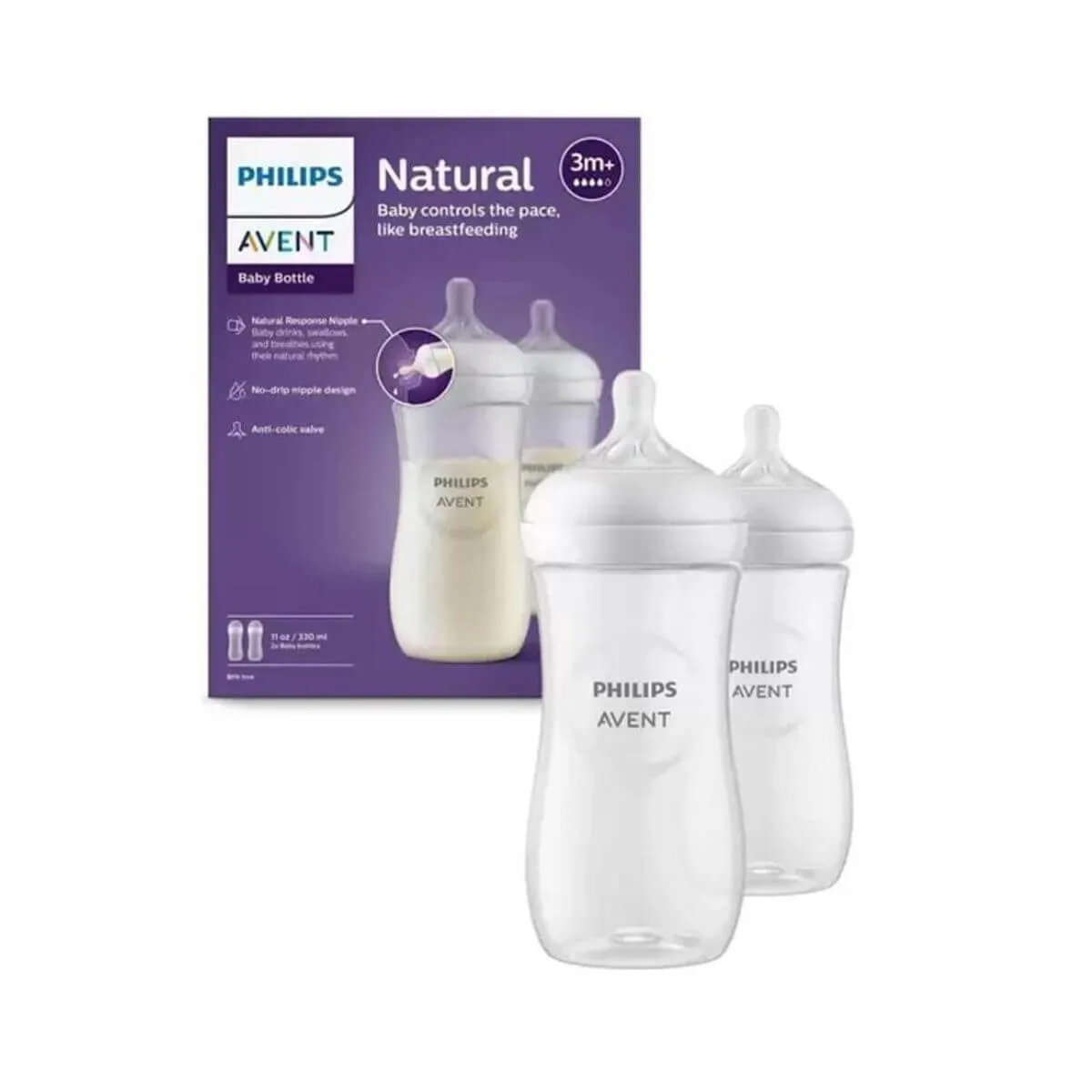 KIT MAMADEIRA AVENT PÉTALA 3.0 TRANSPARENTE C/ 2UN 330ML